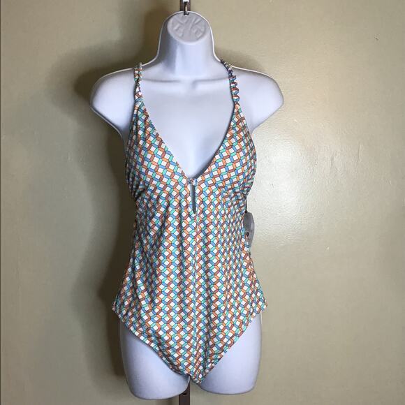 Shade & Shore Women's Plunge Front High Leg One Piece Swimsuit Sz. Lrg NWT - Picture 6 of 11